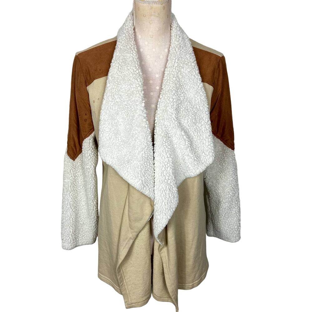 Wrangler Retro Faux Suede Shearling Jacket Size S‎ Beige Brown Sweatshirt Knit